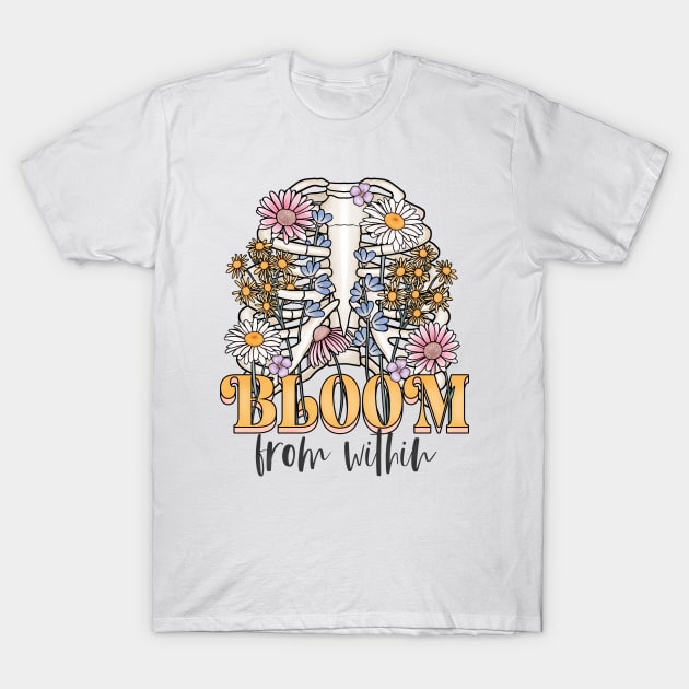 Bloom from within floral rib cage design T-Shirt by gaynorcarradice